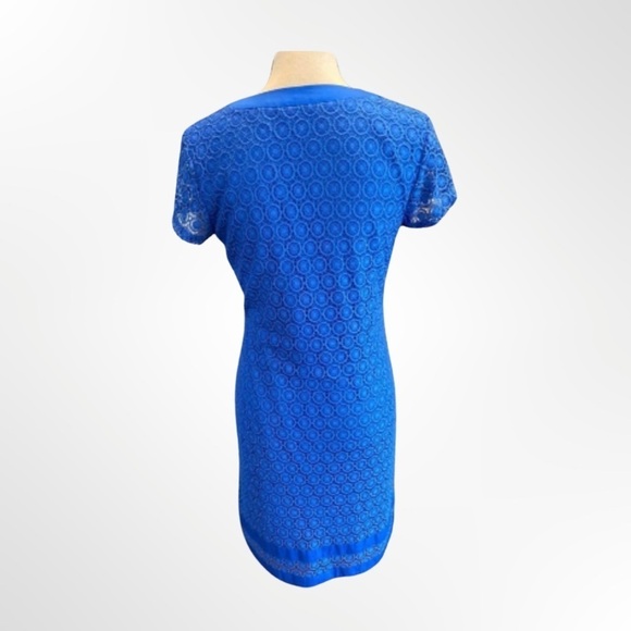 Isaac Mizrahi Live Short Sleeve Blue Eyelet Lace Sheath Dress Size XS - Picture 2 of 7